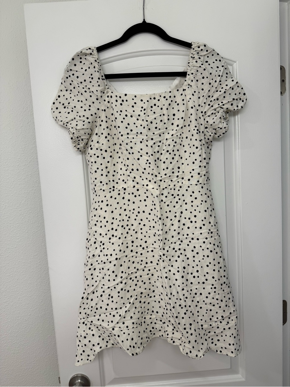 LOFT Polka Dot Puff Sleeve Mini Dress - White with Black Dots